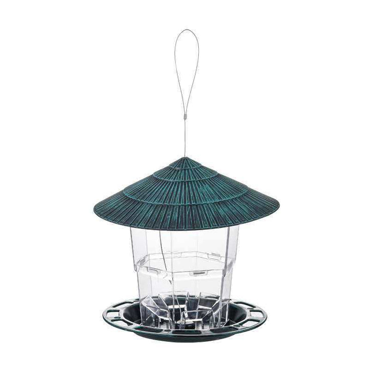 Hanging bird feeder for outdoor use