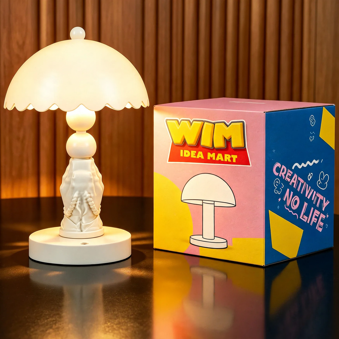 White Palm Hand Table Lamp with Relief Design
