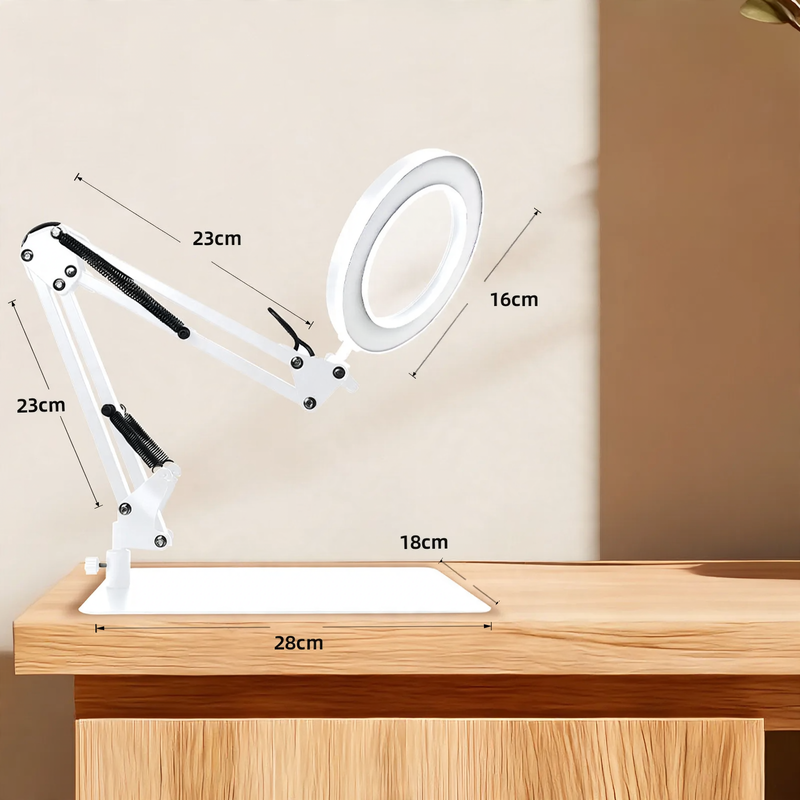 LED work lamp with long articulated arm and eye protection