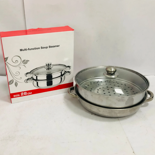 Stainless steel soup pot, 28 cm, double-walled, glass lid