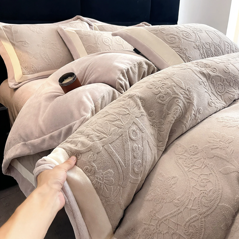 Milk fiber bedding set, 7D embossing, winter