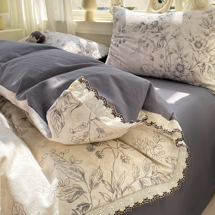 Cotton bedding set, brushed, floral design