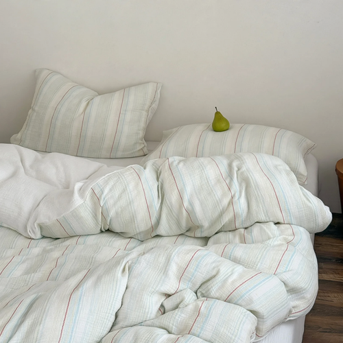 Cotton bedding set, 4-piece, stripe pattern