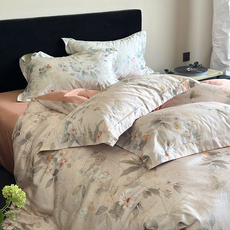 Cotton bedding set, 4-piece, floral pattern