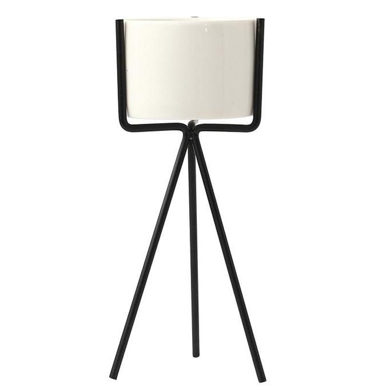 BowLift | White Ceramic Planter with Metal Stand