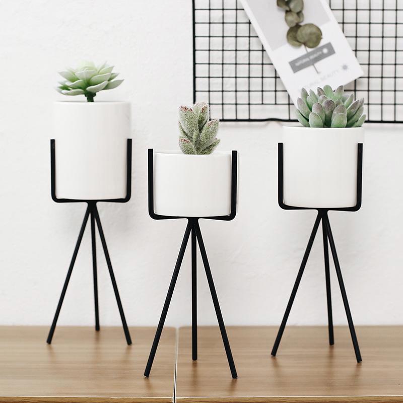 BowLift | White Ceramic Planter with Metal Stand