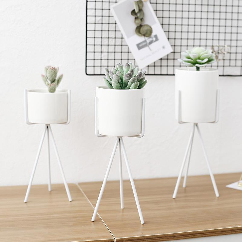 BowLift | White Ceramic Planter with Metal Stand