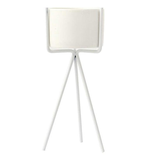 BowLift | White Ceramic Planter with Metal Stand