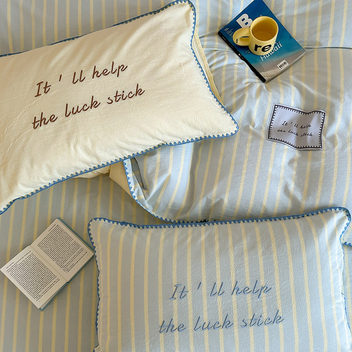 Cotton bedding, 4-piece, striped pattern
