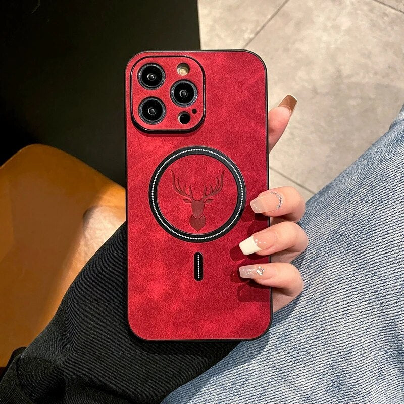BowLift | Luxury Deer Leather Apple iPhone Case | Magnetic Phone Case, Wireless Case, MagSafe, Wireless Charging, Protective Case, Cover for iPhone 15, 14, 13 Pro Max Plus