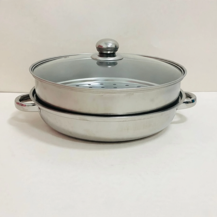 Stainless steel soup pot, 28 cm, double-walled, glass lid