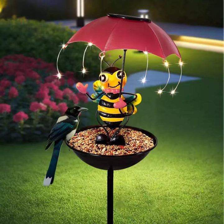 Decorative animal-bird bath with solar light