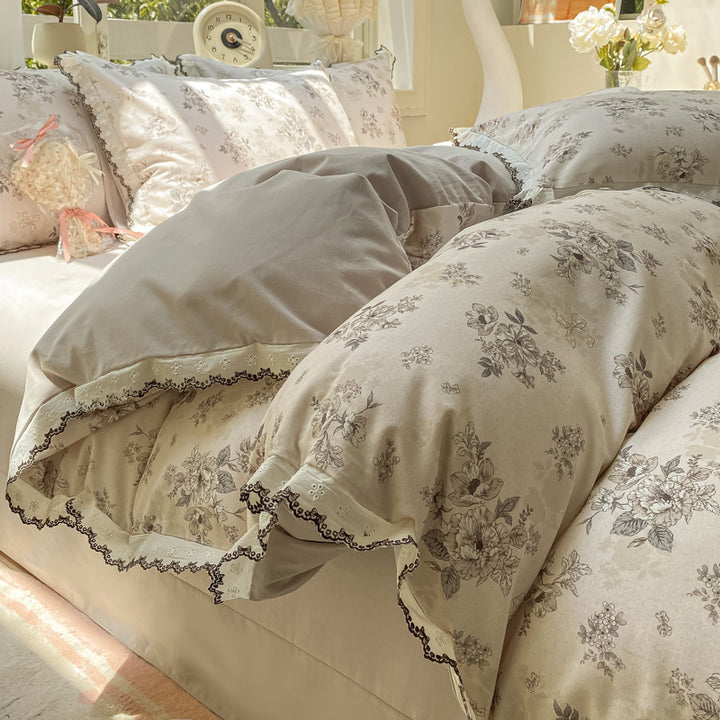 Cotton bedding set, brushed, floral design