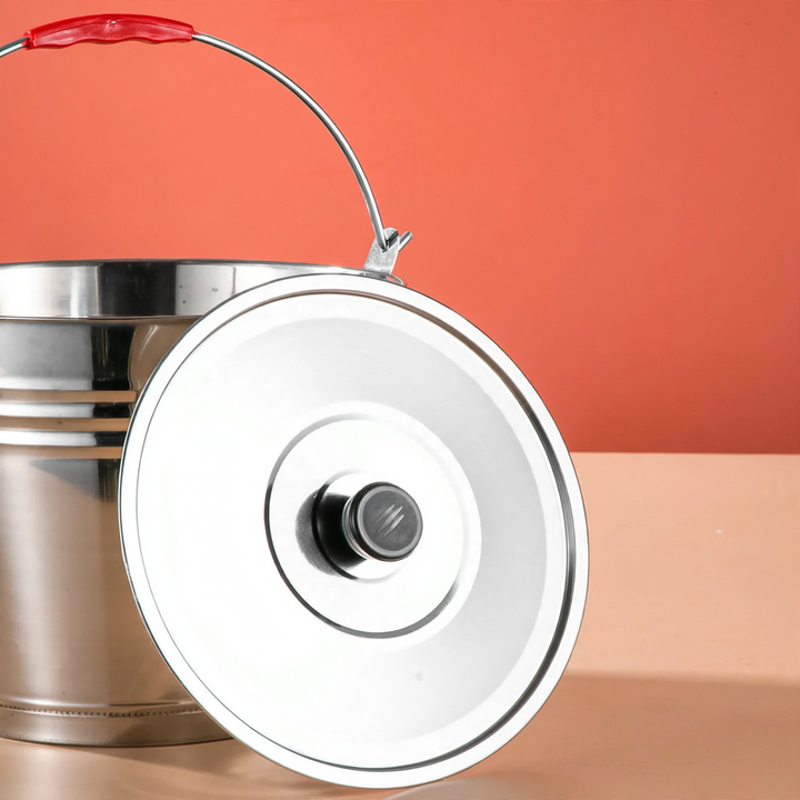 Stainless steel water bucket, reinforced, with lid