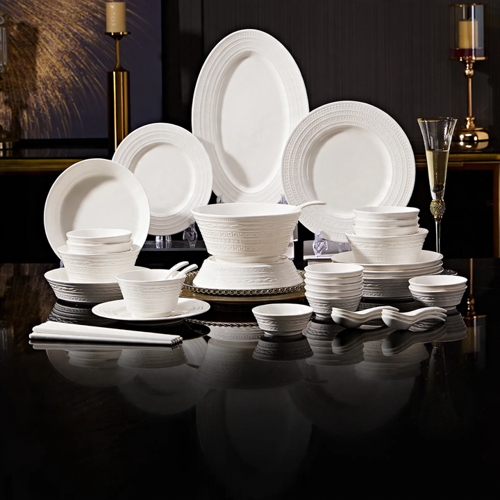 Porcelain Dinnerware Set with Gold Rim, Luxury Design