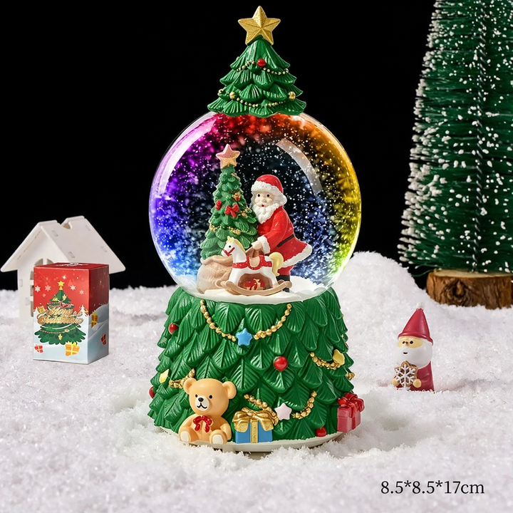 Christmas snow globe with music box and carriage design