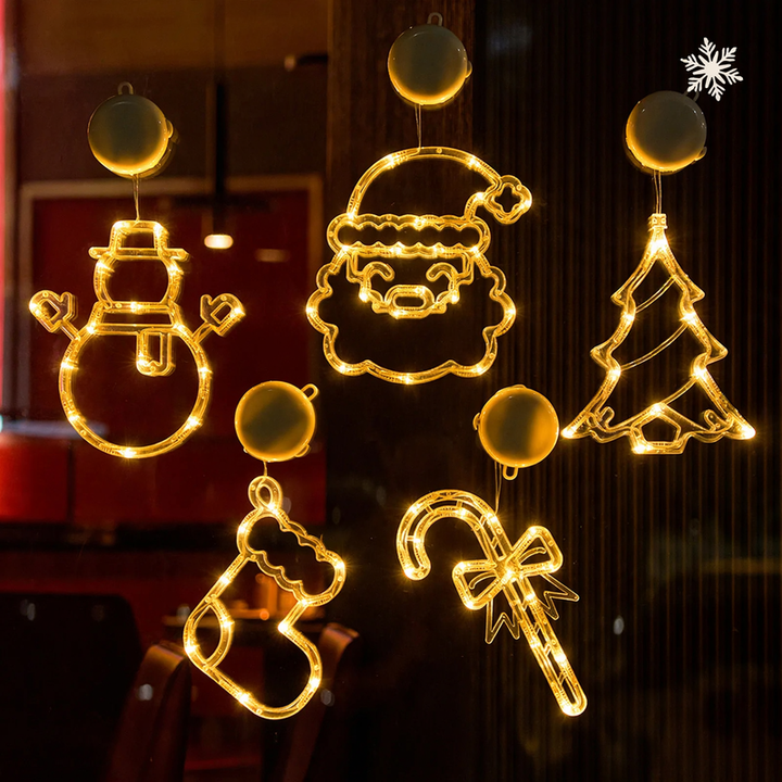 LED window light with suction cup, festive design