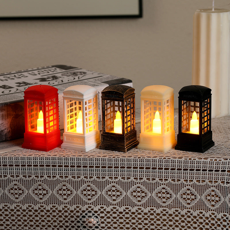 Decorative phone booth lantern with LED light