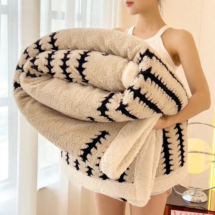 Milk fiber fleece throw blanket, geometric pattern, various sizes