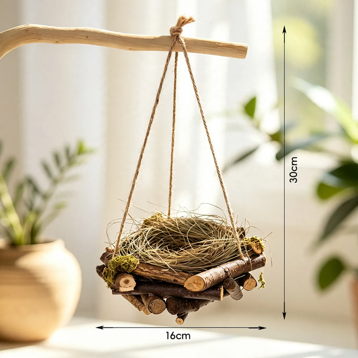 Hanging birdhouse made of birch wood