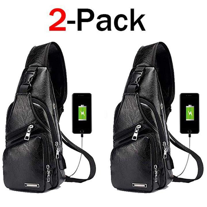 BowLift | Large Men's Leather Bag Chest Backpack Waterproof Crossbody Bag with USB