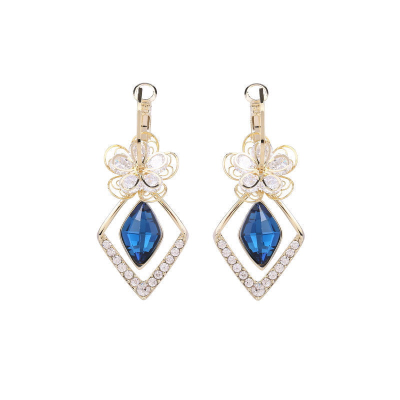 BowLift | Flower Zircon Rhombic Sapphire Drop Earrings