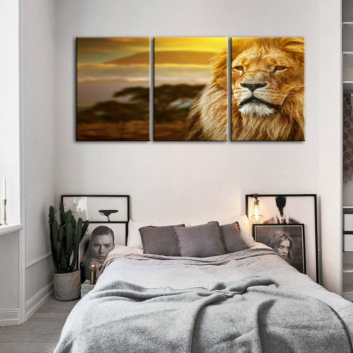 Unamused Lion-Canvas Wall Art Painting 3 Pieces | Bowlift