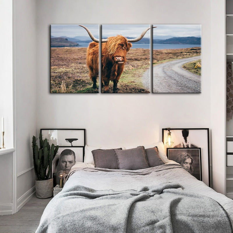 Beautiful Brown Cow-Canvas Wall Art Painting 3 Pieces | Bowlift