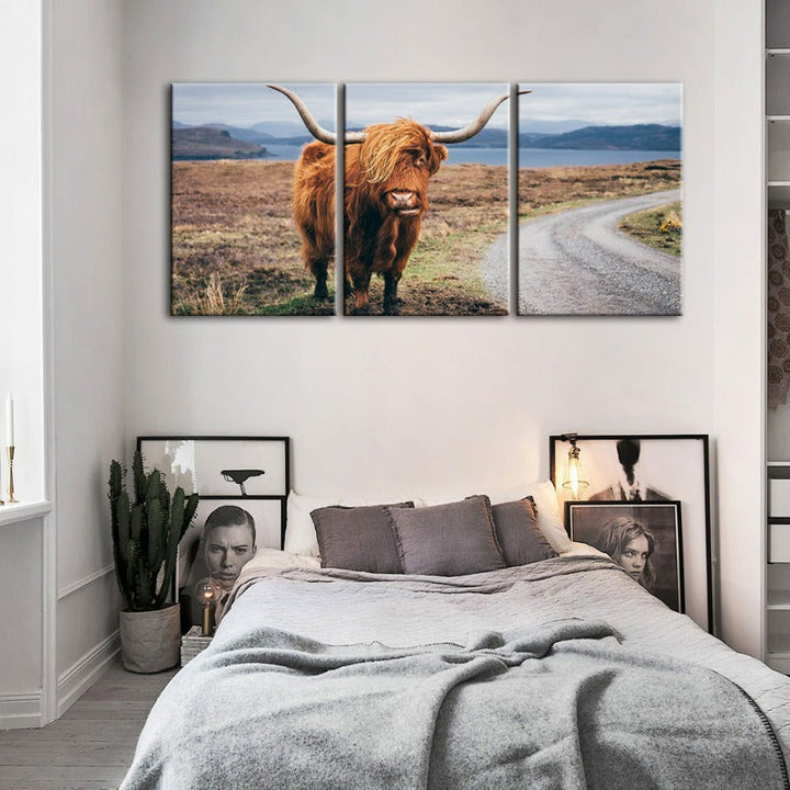 Beautiful Brown Cow-Canvas Wall Art Painting 3 Pieces | Bowlift