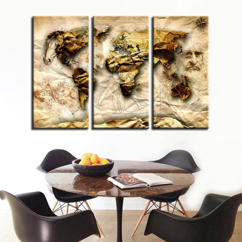 Beautiful Old World Classic World Maps - Canvas Wall Art Painting | Bowlift