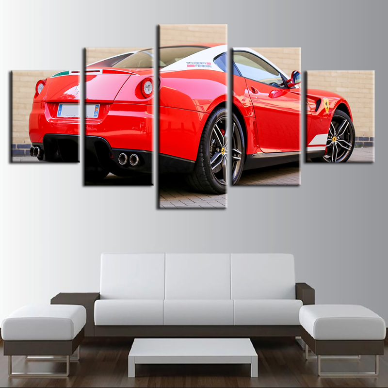 5 Piece Back Close Up Red Classic Car - Canvas Wall Art Painting | Bowlift