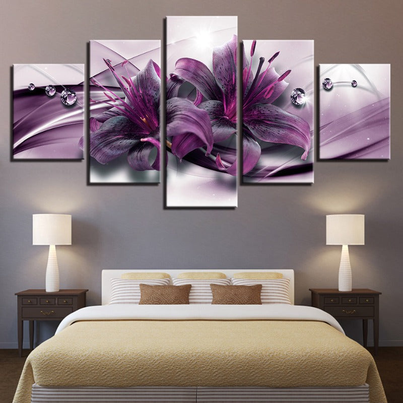 5 Piece Purple Hue Flower - Canvas Wall Art Painting | Bowlift