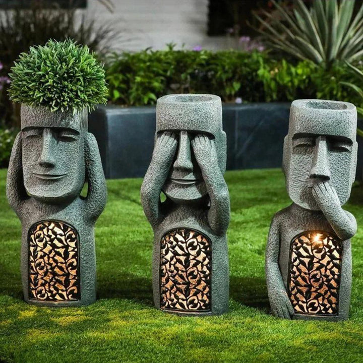 Flower pot with face & LED – Decoration for garden and balcony lighting | Bowlift