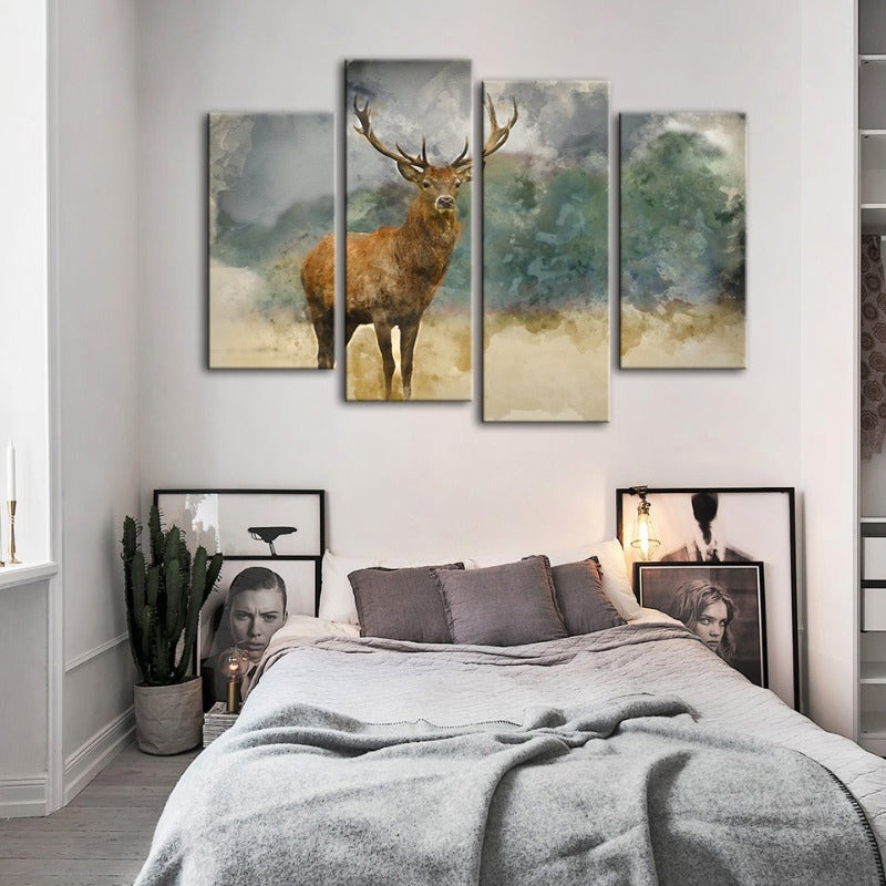 4 Piece Watercolor Plains Deer - Canvas Wall Art Painting | Bowlift