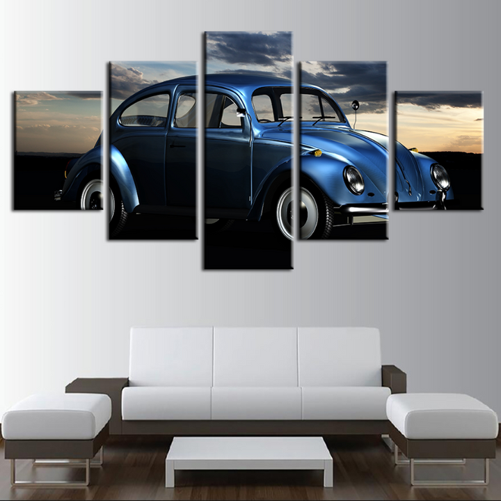 5 Piece Dark Blue Old Vintage Car - Canvas Wall Art Painting | Bowlift