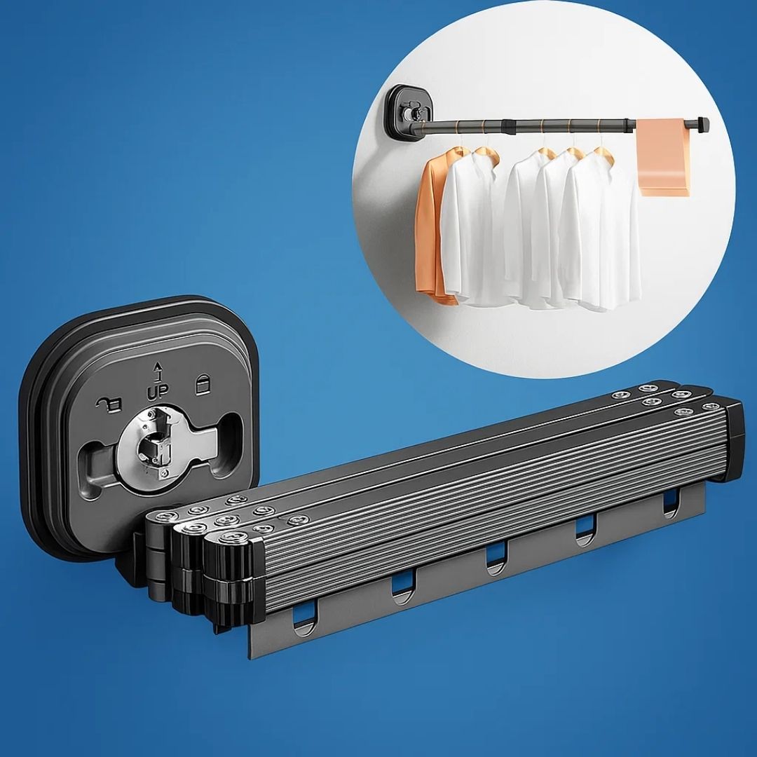 SpaceEase | Folding Clothes Hanger – Retractable Wall-Mounted Rack – Stainless Steel – Ideal for Small Spaces Bowlift