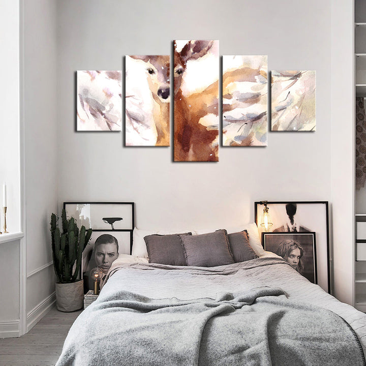 5 Piece Young Elegant Deer - Canvas Wall Art Painting | Bowlift