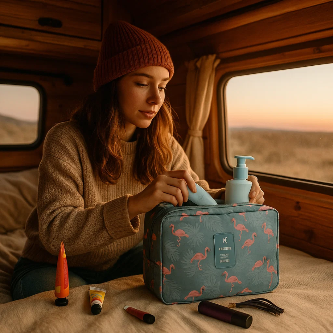 BowLift | TravelEase – Water-repellent Cosmetic Bag with Hook and Compartments | Travel Toiletry Bag