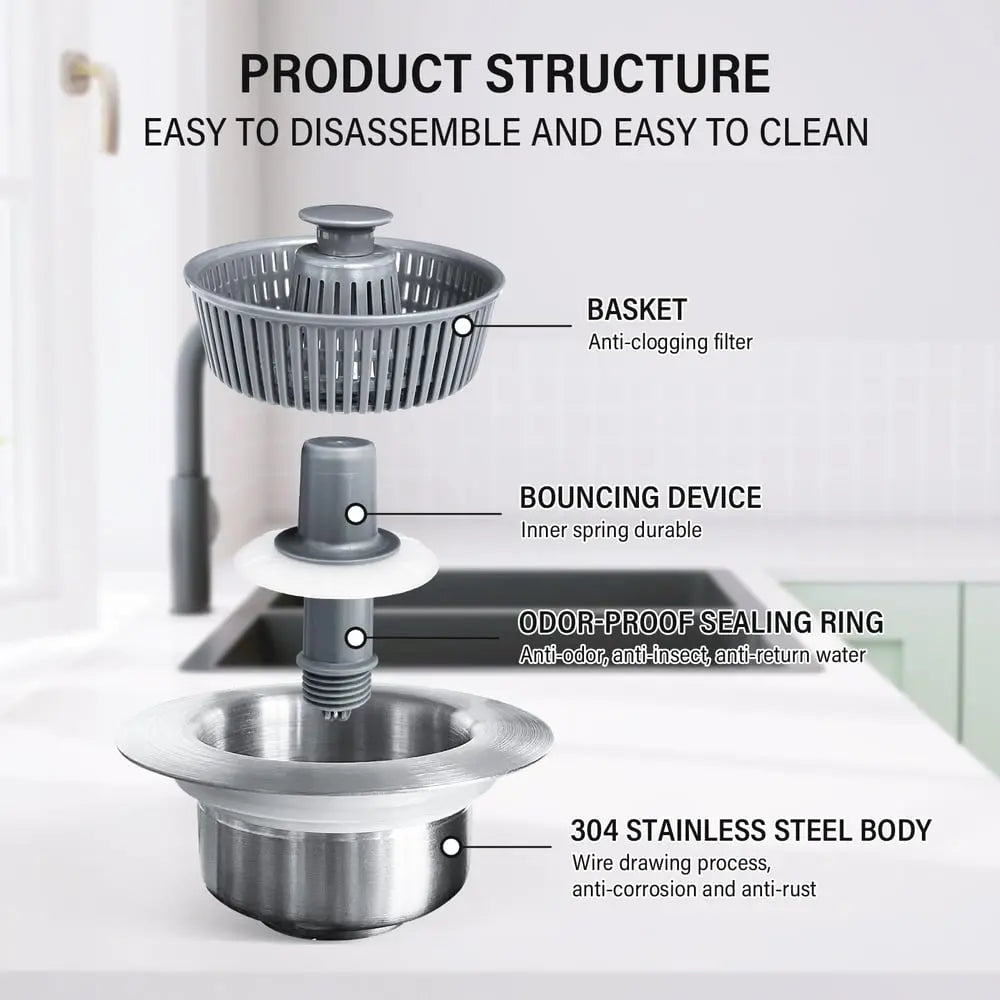 BowLift | Sink Drain Strainer – Anti-Blocking & Odor PRedection with Push Button