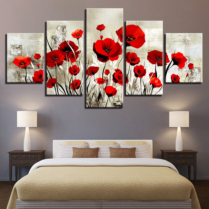 Silver Red Poppy Field 5 Piece - Canvas Wall Art Painting | Bowlift