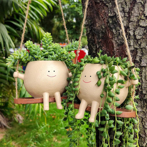 Swinging Face Planter Flower Pot - Resin Head Flower Pot for Indoor/Outdoor Plants Bowlift