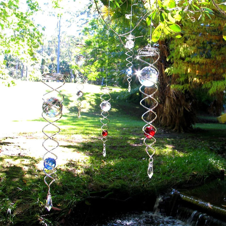 Wind Chimes Decor Crystal Gazing Ball Spiral Tail Wind Spinner Stabilizer | Bowlift
