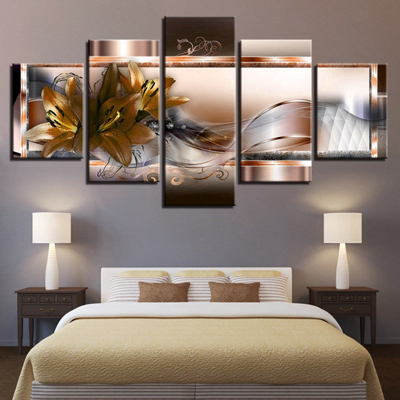 5 Piece Golden Flower - Canvas Wall Art Painting | Bowlift