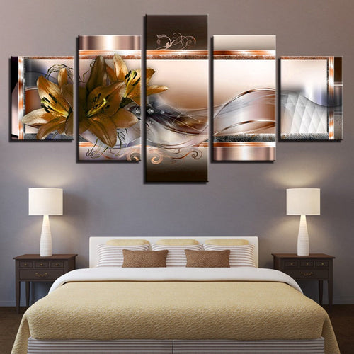 5 Piece Golden Flower - Canvas Wall Art Painting | Bowlift