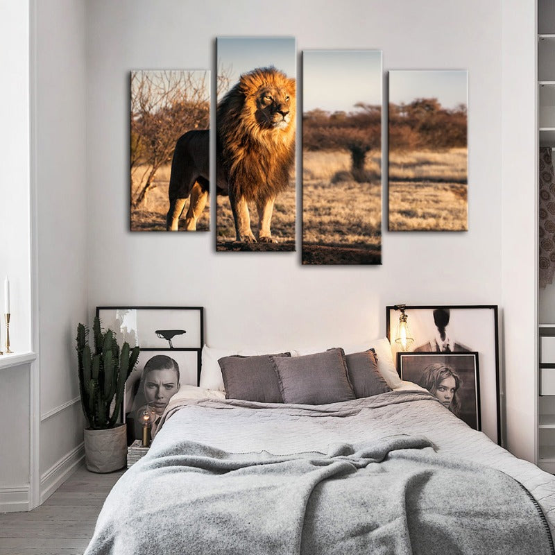 4 Piece Majestic Lion Bathed in Sunlight - Canvas Wall Art Painting | Bowlift