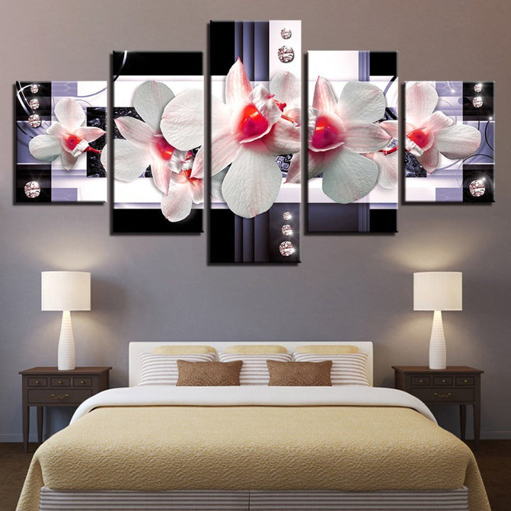 5 Piece Red Hue White Flower - Canvas Wall Art Painting | Bowlift