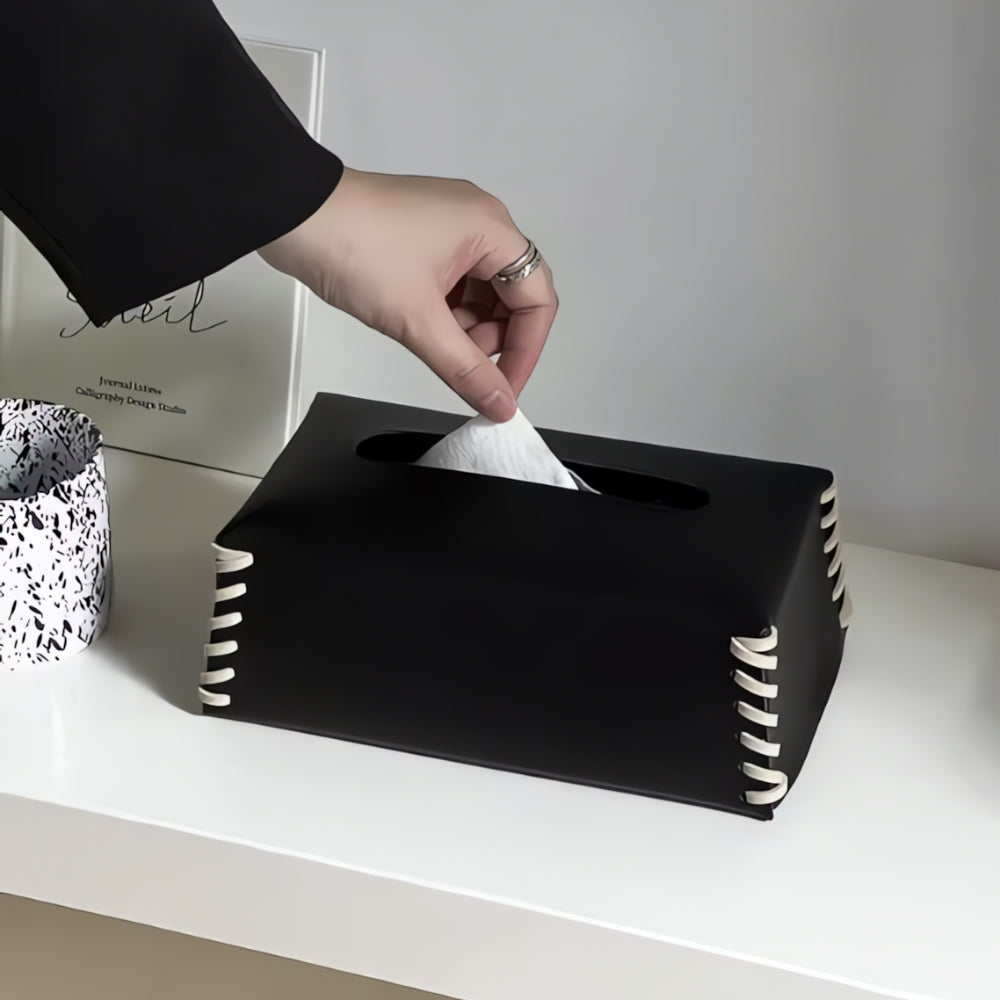 BowLift | Stitched Leather Tissue Box Holder