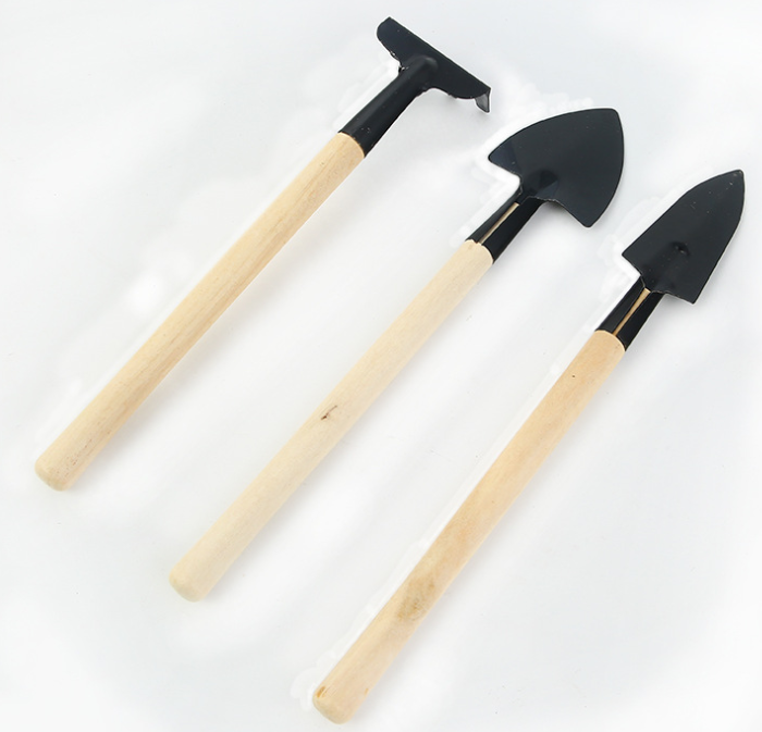 BowLift | 3-piece garden tool set with wooden handles – Handy shovel, rake, and hoe for garden maintenance