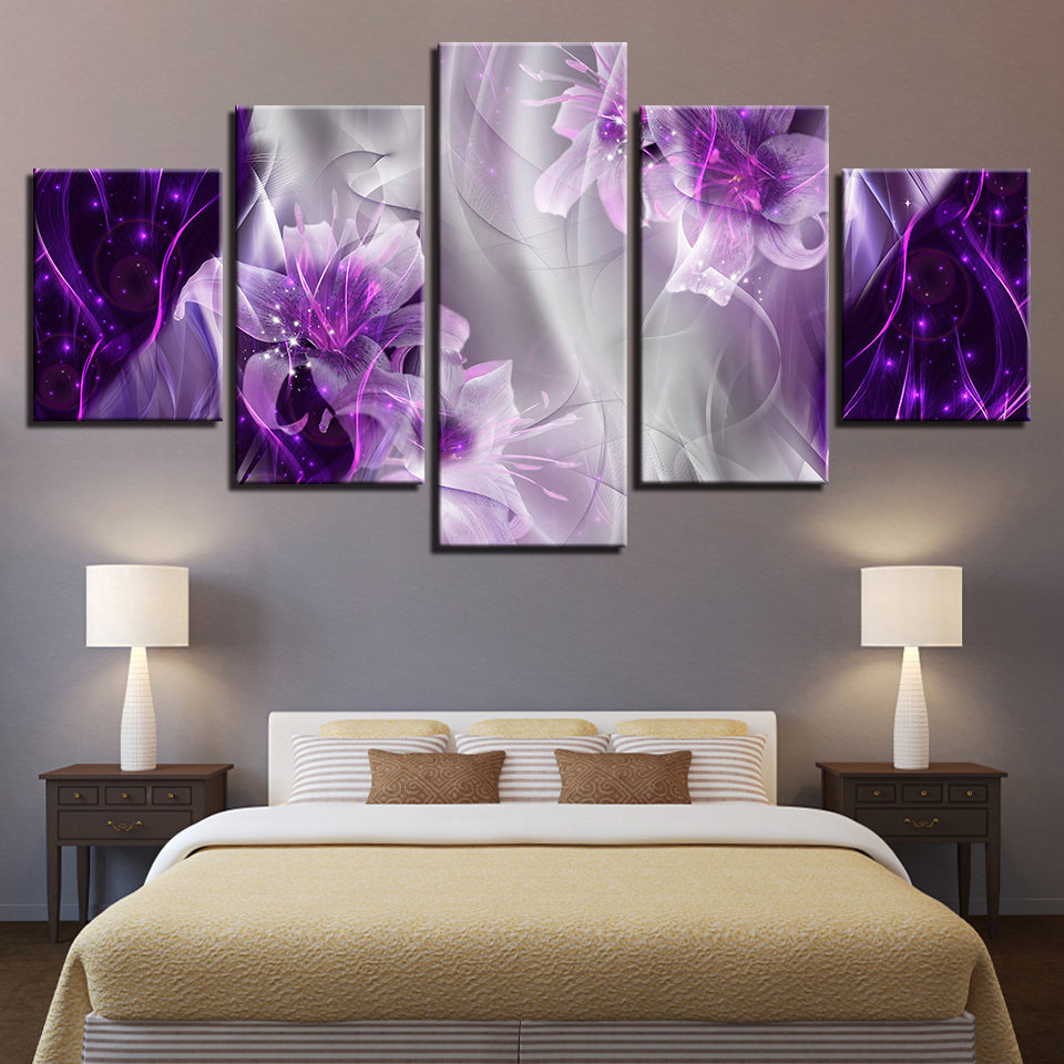 Fantasy Purple Lilies 5 Piece - Canvas Wall Art Painting | Bowlift