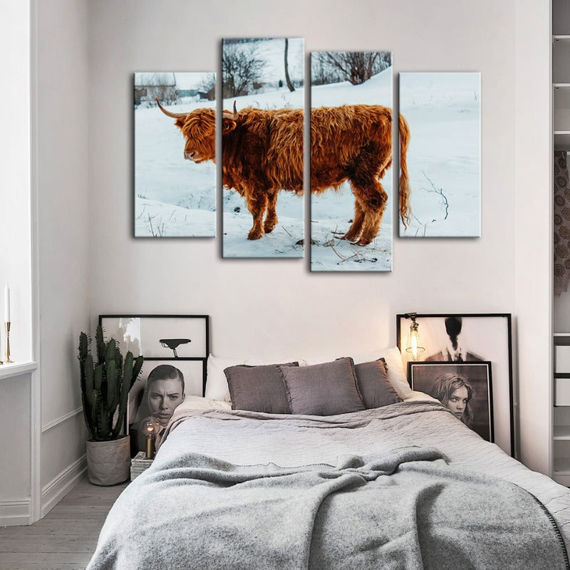 4 Piece Curly Haired Cow - Canvas Wall Art Painting | Bowlift